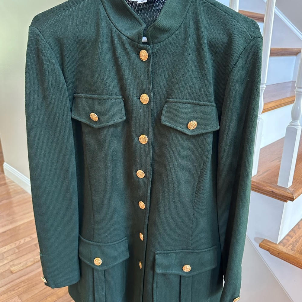 St. John Dark Green Blazer with Gold Accents